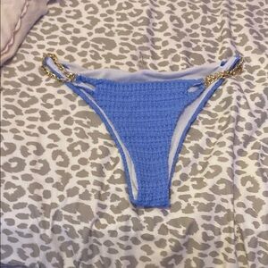 SHEIN Blue Crochet Bikini Bottom with Gold Accents